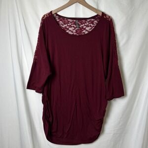 Massini Burgundy Lace Tunic Top Women Plus Size 2X Romantic Fairygoth Feminine